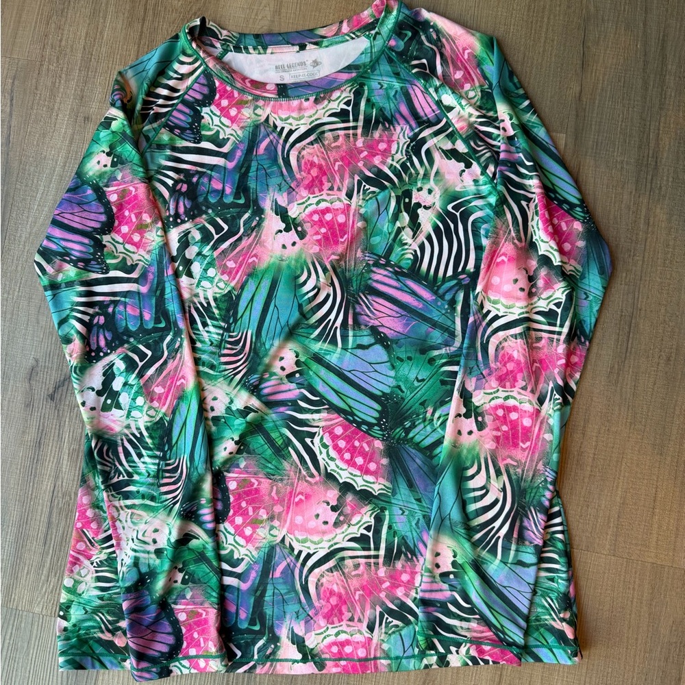 Reel Legends Pink and Green Abstract Top